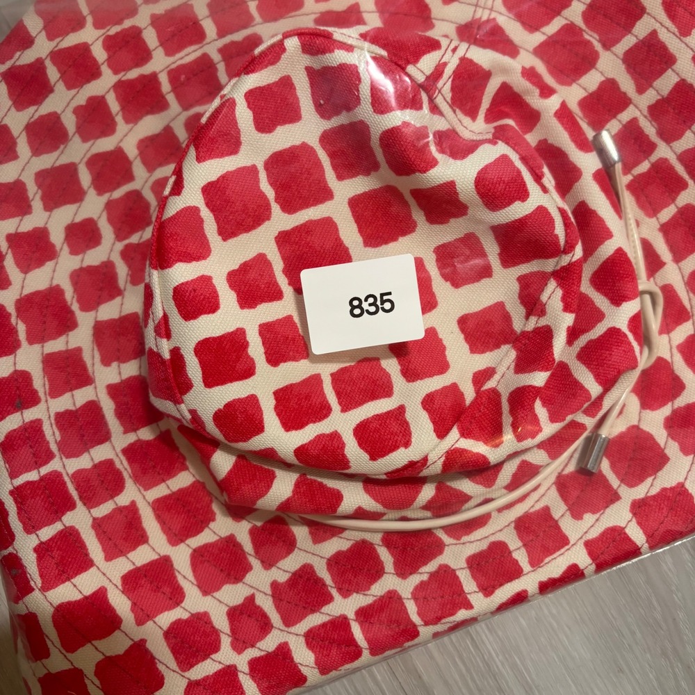 Coach Hat Women Red White Diamond Lozenge Print Cotton Sun F84246 Size XS/S NWT - Picture 15 of 15